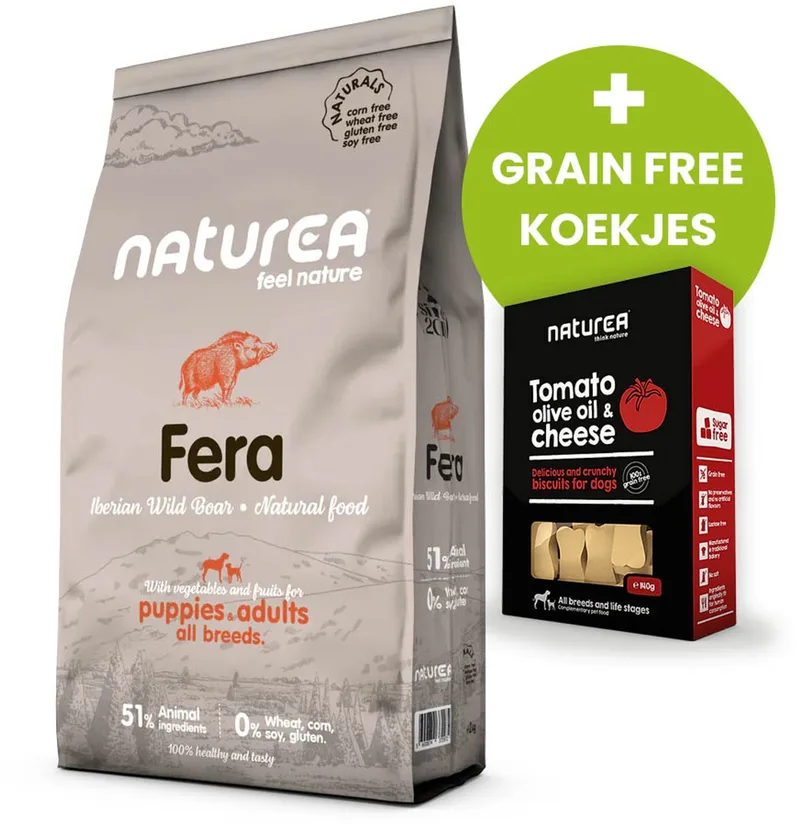Naturals Fera Wild Boar 12 kg - Hondenvoer - Plus Grain Free Koekjes de Naturea – photo produit
