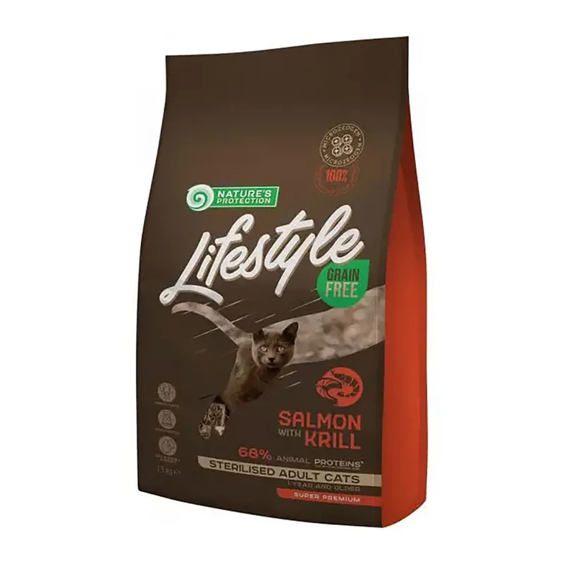 Levensstijl Graanvrij Gesteriliseerd Zalm Krill Kattenvoer 1.5kg by Nature's Protection – product photo