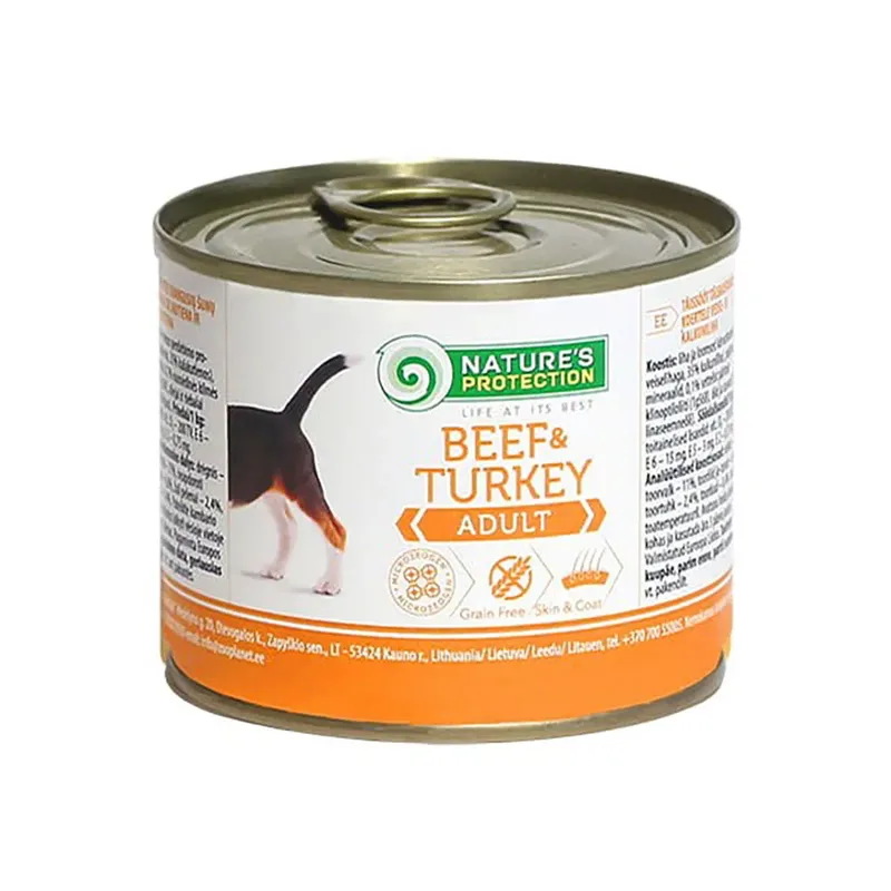 Nourriture Humide Pour Chiens Adultes Au Bœuf Et à La Dinde 200g de Nature's Protection – photo produit