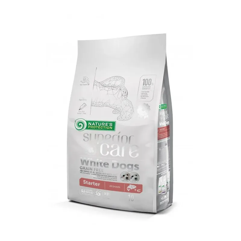 Superieure Verzorging Witte Honden Graanvrije Starter Zalm Witte Coating Hondenvoer 10kg de Nature's Protection – photo produit