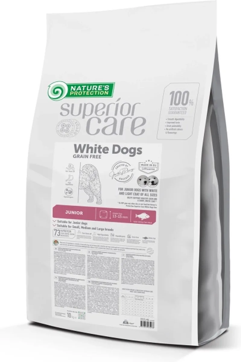 Chien Blanc Junior Sans Céréales Avec Poisson Blanc 10kg de Nature's Protection – photo produit