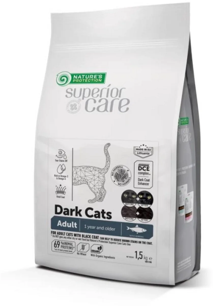 Superior Care - alle rassen - volwassen donkere katten - Graanvrij met haring - 1,5 kg von Nature's Protection – Produktfoto
