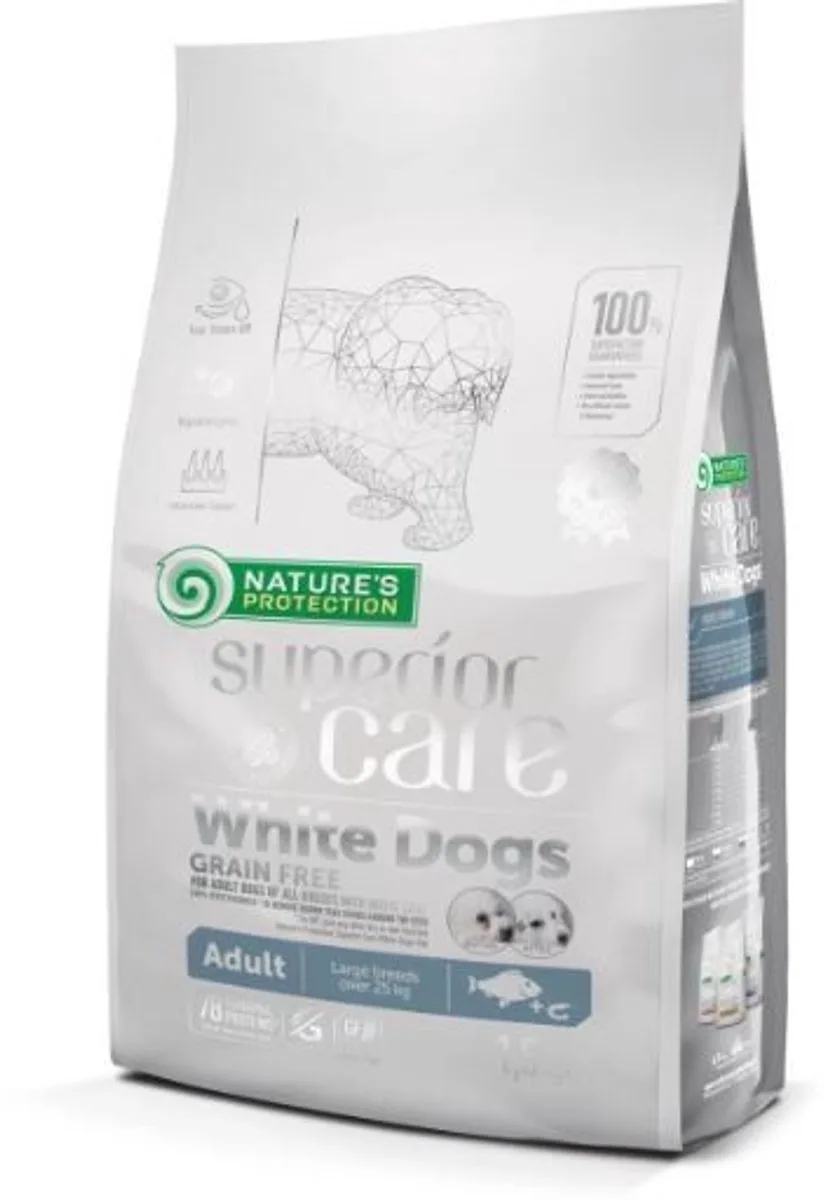 Superior Care - Witte hond - Grote rassen - volwassen - Graanvrij met witte vis - 1,5kg van Nature's Protection – productfoto