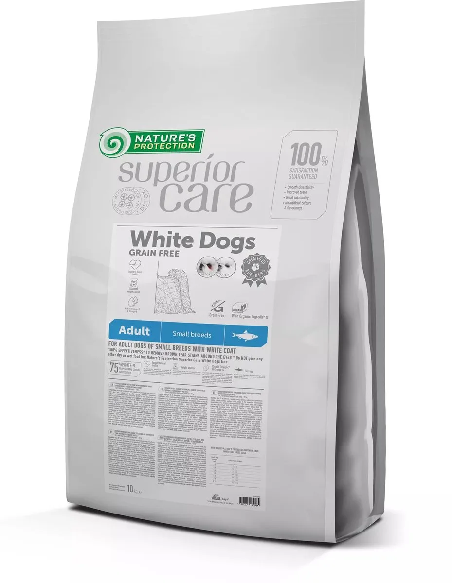 Superior Care - Witte hond - Klein & Mini - volwassen - Graanvrij met haring - 10kg de Nature's Protection – photo produit