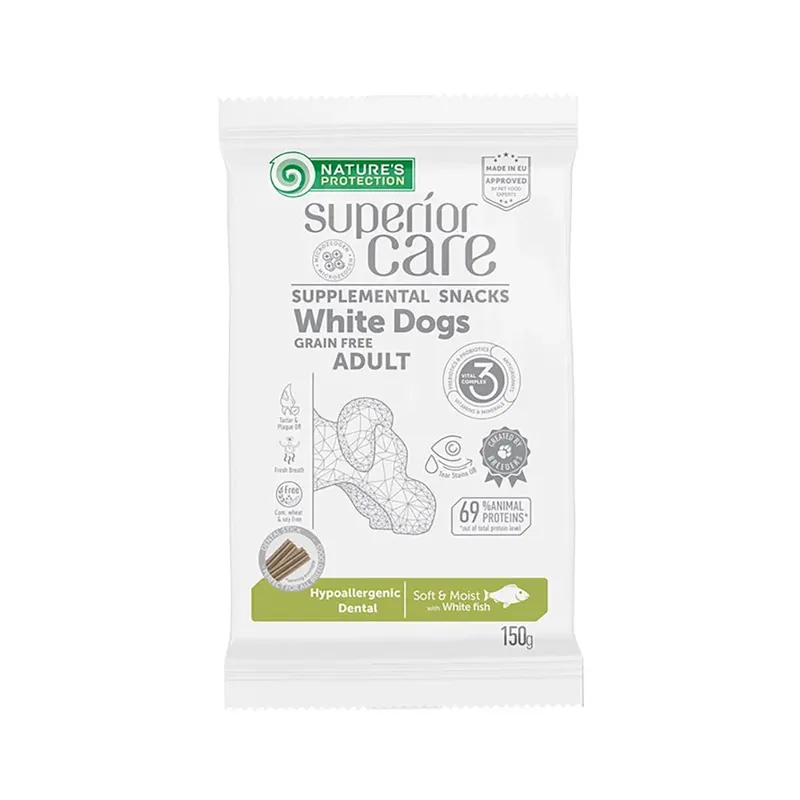 Witte Hond Hypoallergene Tandheelkundige Witte Vis Honden Snack 110g de Nature's Protection – photo produit