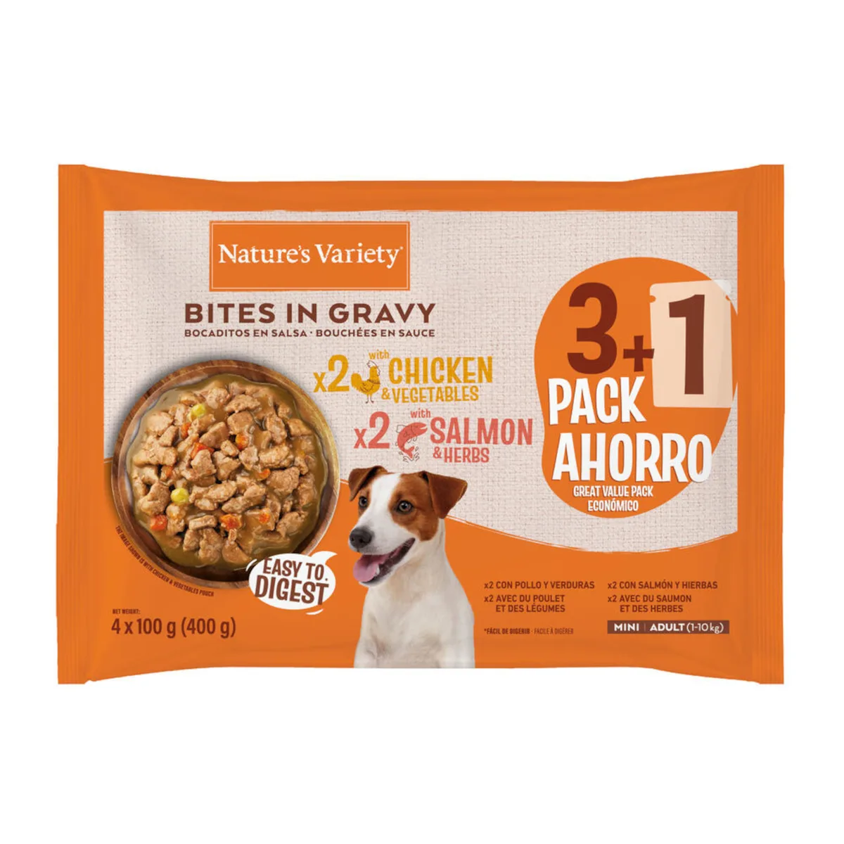 12x100g Nature's Variety Bites in Soße Mini Adult Huhn & Lachs Hundefutter nass by Nature's Variety – product photo