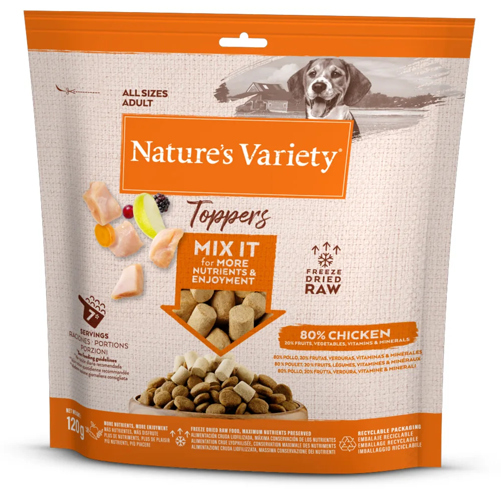 2 + 1 Gratis! Nature's Variety Freeze Dried Hondensnacks - Gevriesdroogde Topper voor Honden Kip (3 x 120 g) de Nature's Variety – photo produit