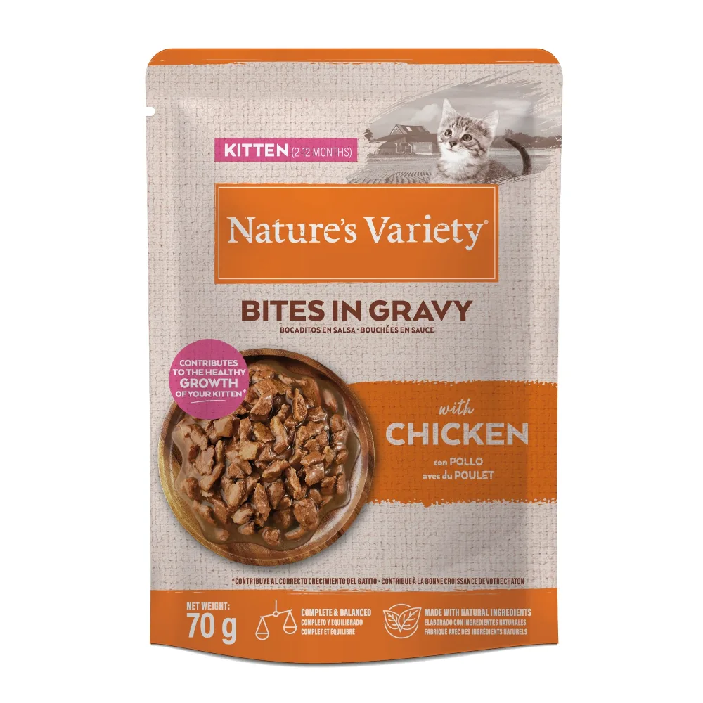 28x70g Kip Nature's Variety Kitten Bites in Saus natvoer voor katten van Nature's Variety – productfoto