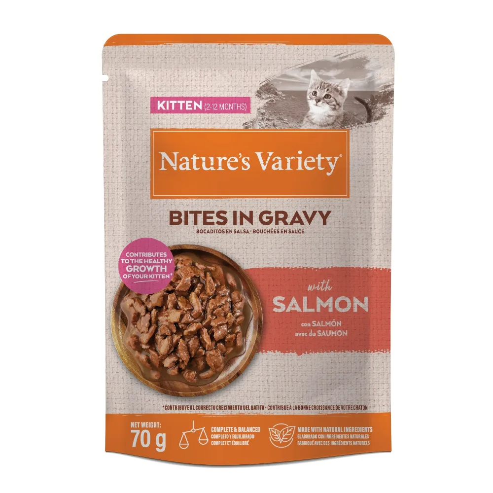 28x70g Zalm Nature's Variety Kitten Bites in Saus natvoer voor katten de Nature's Variety – photo produit