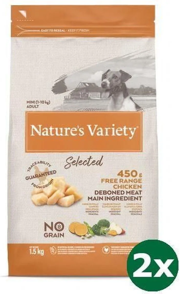 2x1,5 kg Natures variety selected adult mini free range chicken hondenvoer de Nature's Variety – photo produit