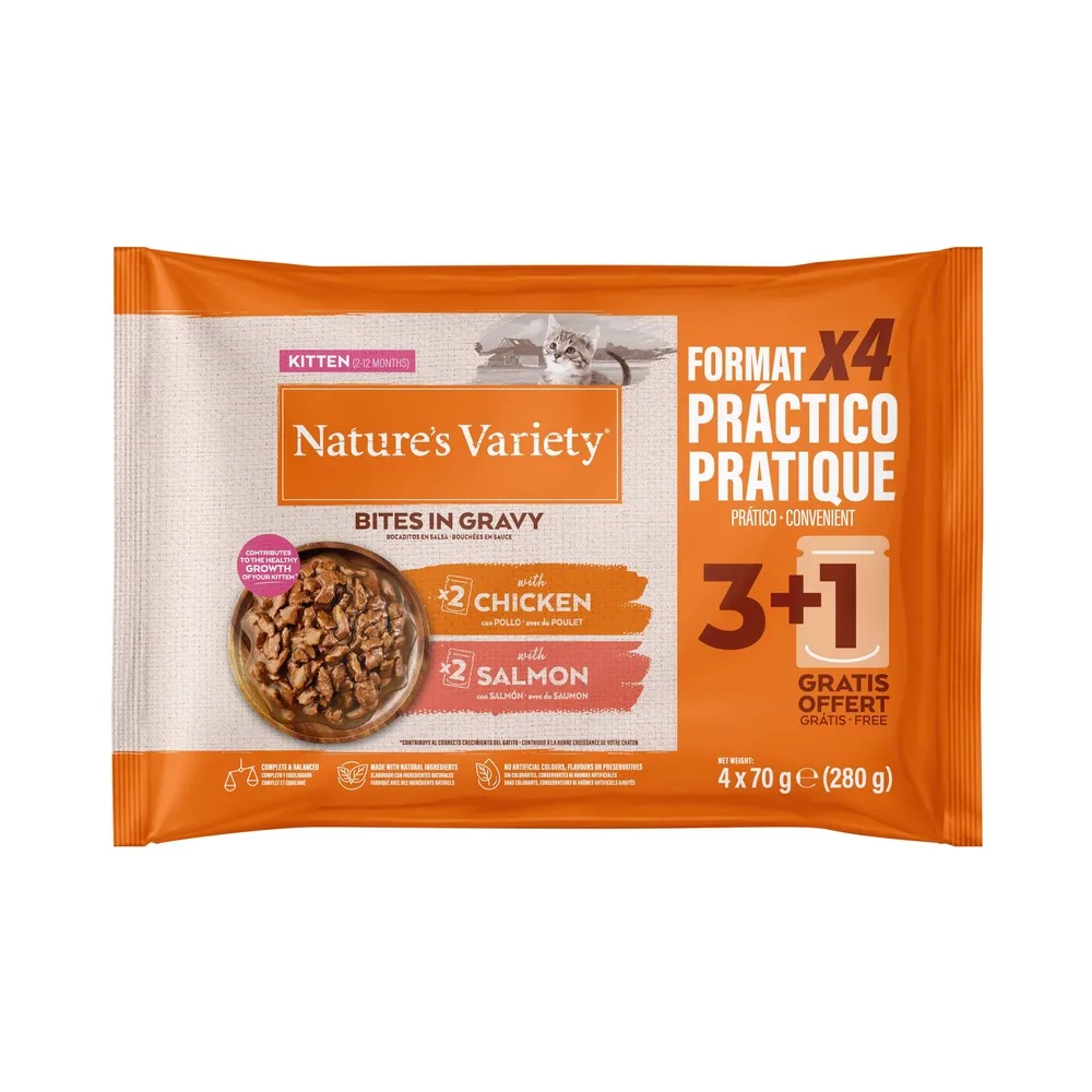 44x70g met kip en zalm Nature's Variety Kitten Bites in Saus nat kattenvoer de Nature's Variety – photo produit