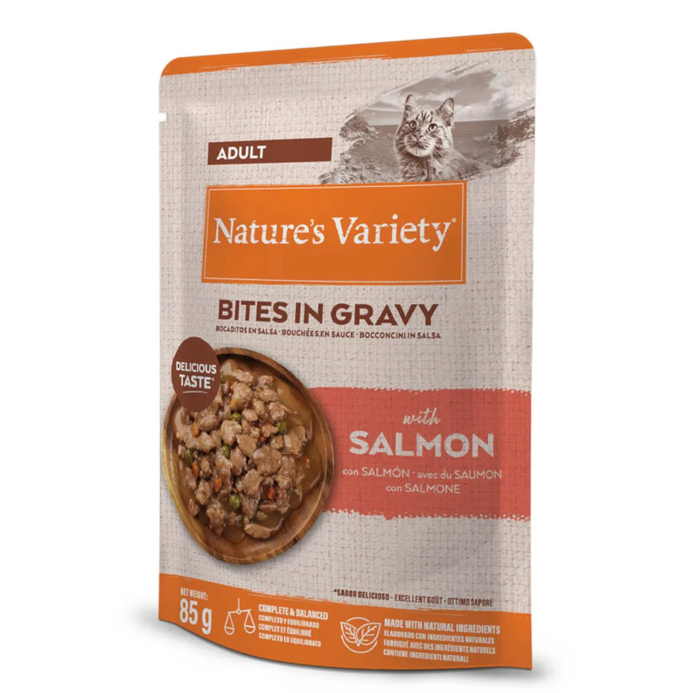 Bites in Saus 22 x 85 g Kattenvoer - met Zalm de Nature's Variety – photo produit