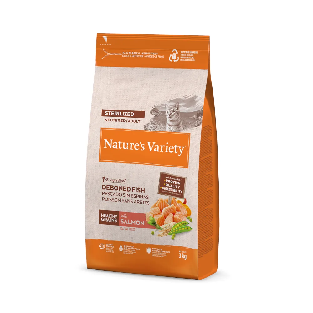 Croquettes Healthy Grain au Saumon pour Chats Stérilisés 3 Kg de Nature's Variety – photo produit