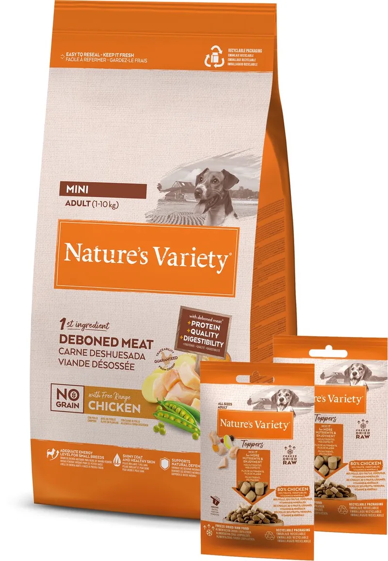 Hondenvoer Natures Variety - Mini Graanvrij met Kip - 1,5 kg + 2x120 gr Freeze Dried Toppers by Nature's Variety – product photo