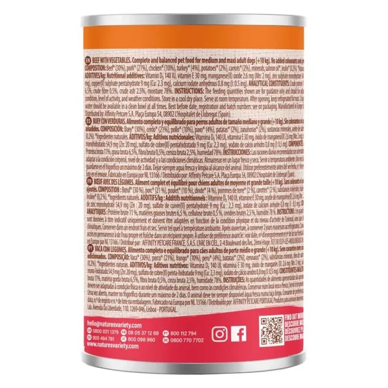 Nassfutter Für Hunde Pate Med/maxi Beef & Vegetables 12x400g von Nature's Variety – Produktfoto 2 von 2