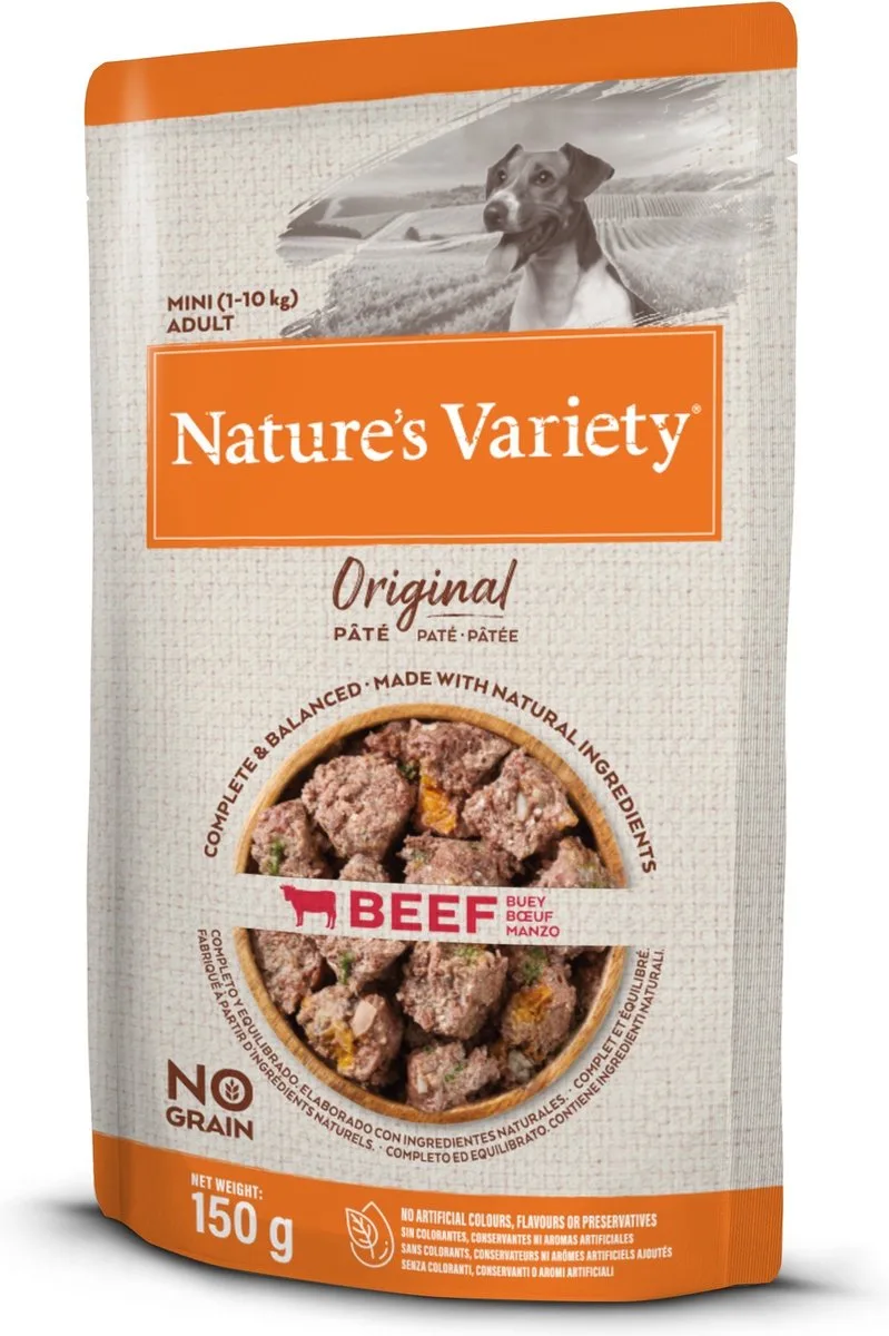 NATVOER NATURES VARIETY - Mini Pouch Rund 8x150gr - Graanvrij, Hoogwaardig Natvoer voor Kleine Honden von Nature's Variety – Produktfoto