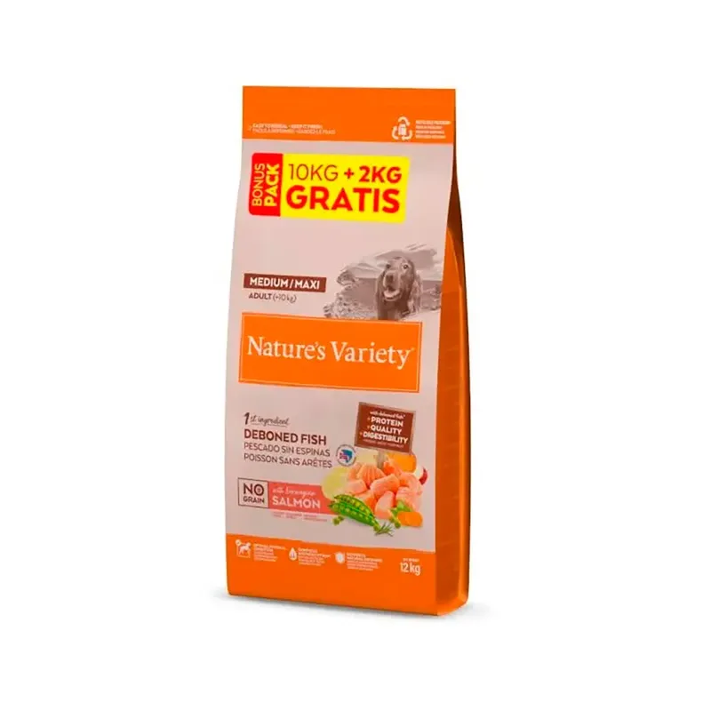 No Grain Medium Adult Salmon 10+2kg Hondenvoer by Nature's Variety – product photo