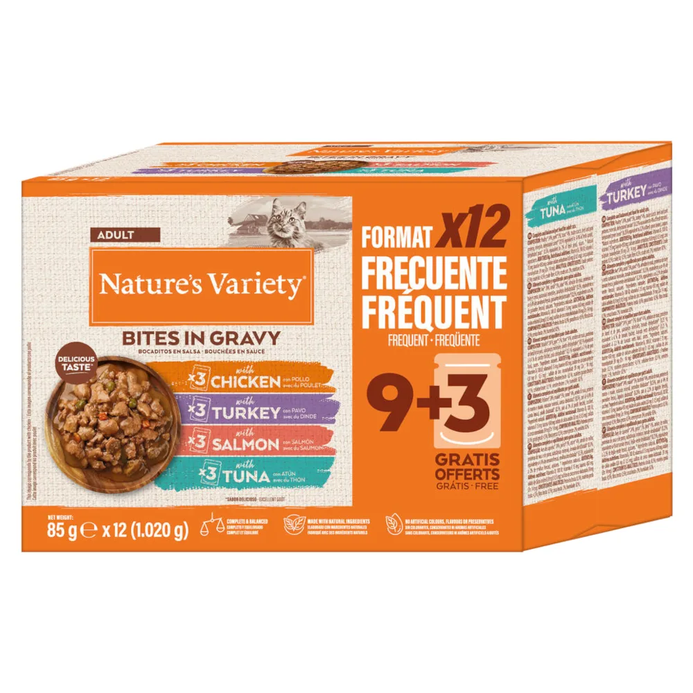 Voordeelpakket: 48 x 85 g Nature's Variety Bites in Saus Mix (4 soorten) nat kattenvoer de Nature's Variety – photo produit