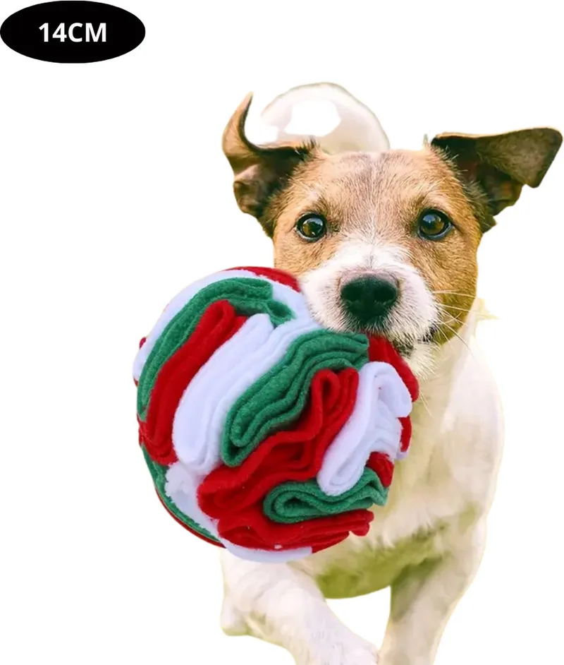 Honden Speelgoed - Hond - Speelgoed - Dog Toy - Snuffelbal von Nivard in Rood wit groen 14 cm – Produktfoto