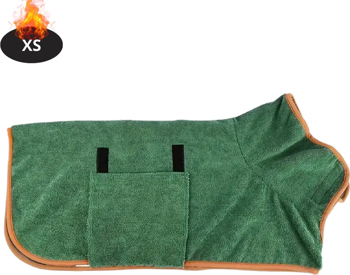 Hondenbadjas - Hondenhanddoek - Voor Honden - Hondenkleding - Hondentrui - Hoodie - Sneldrogend - XS by Nivard in Green – product photo