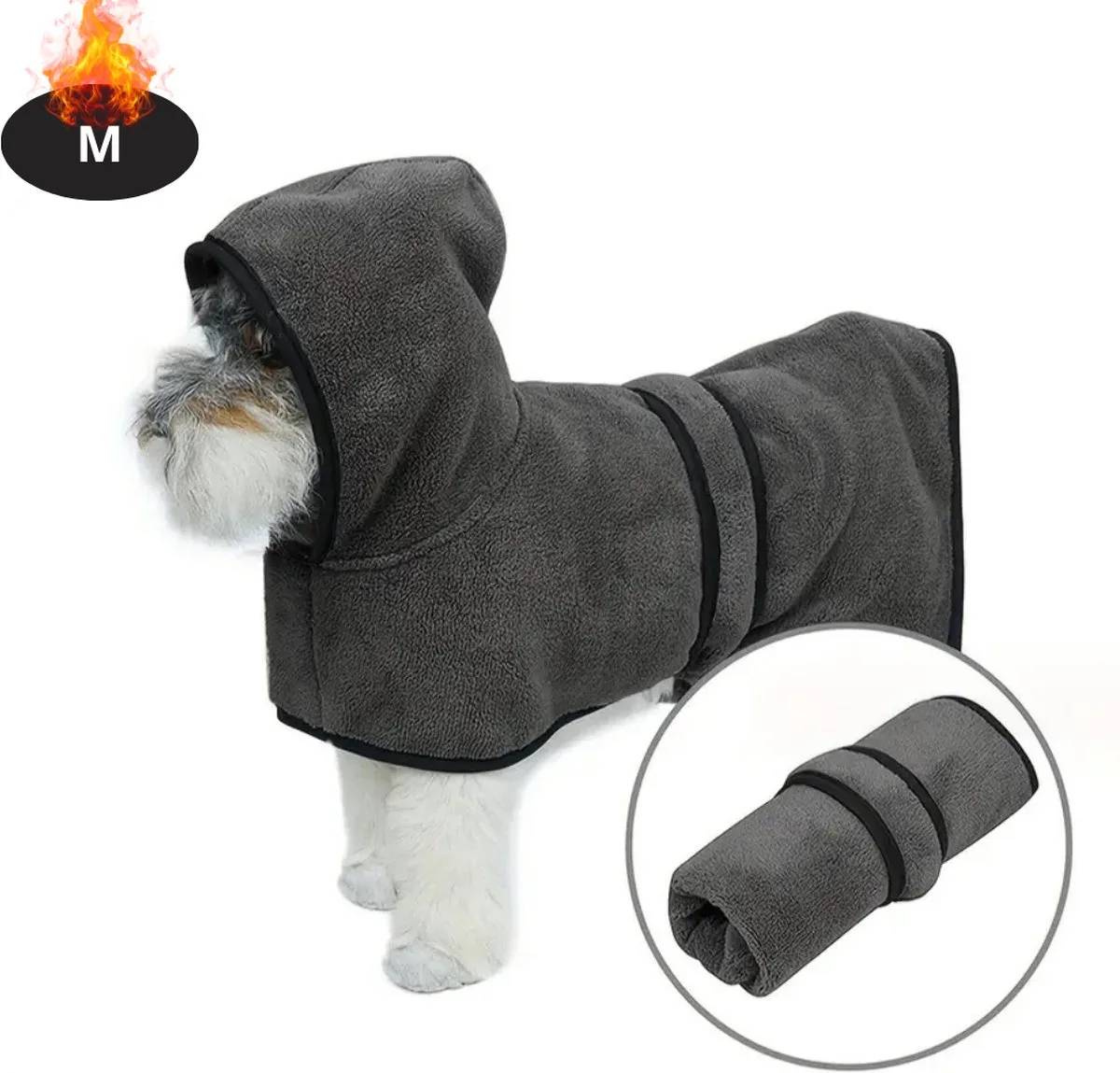 Hondenbadjas - Hondenhanddoek - Voor Honden - Hondenkleding - Hondentrui - Hoodie - Sneldrogend - M de Nivard en Gris foncé – photo produit