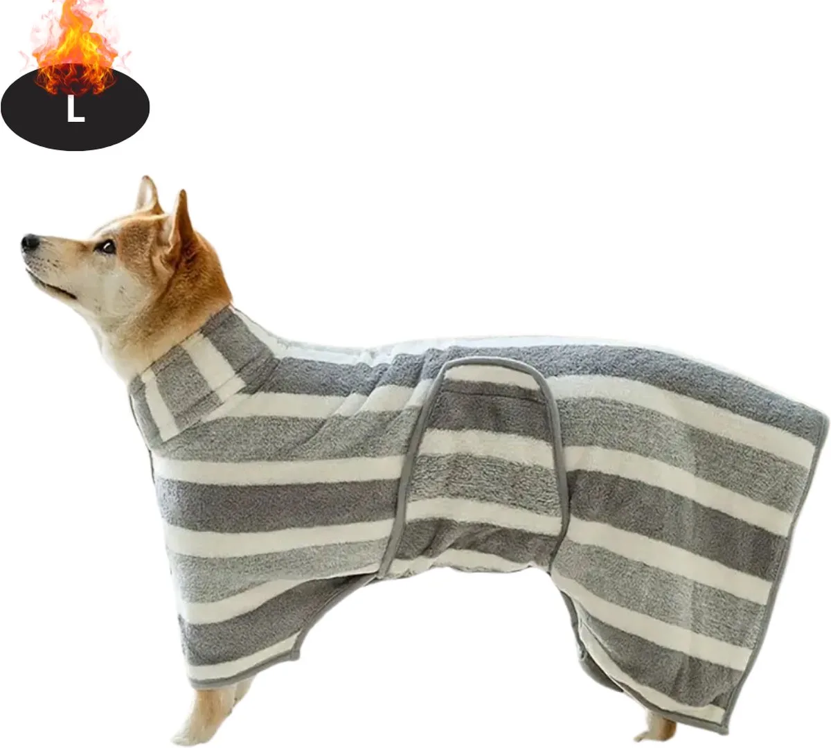 Hondenbadjas - Hondenhanddoek - Voor Honden - Hondenkleding - Hondentrui - Hoodie - Sneldrogend - L van Nivard in Grijs, Wit – productfoto
