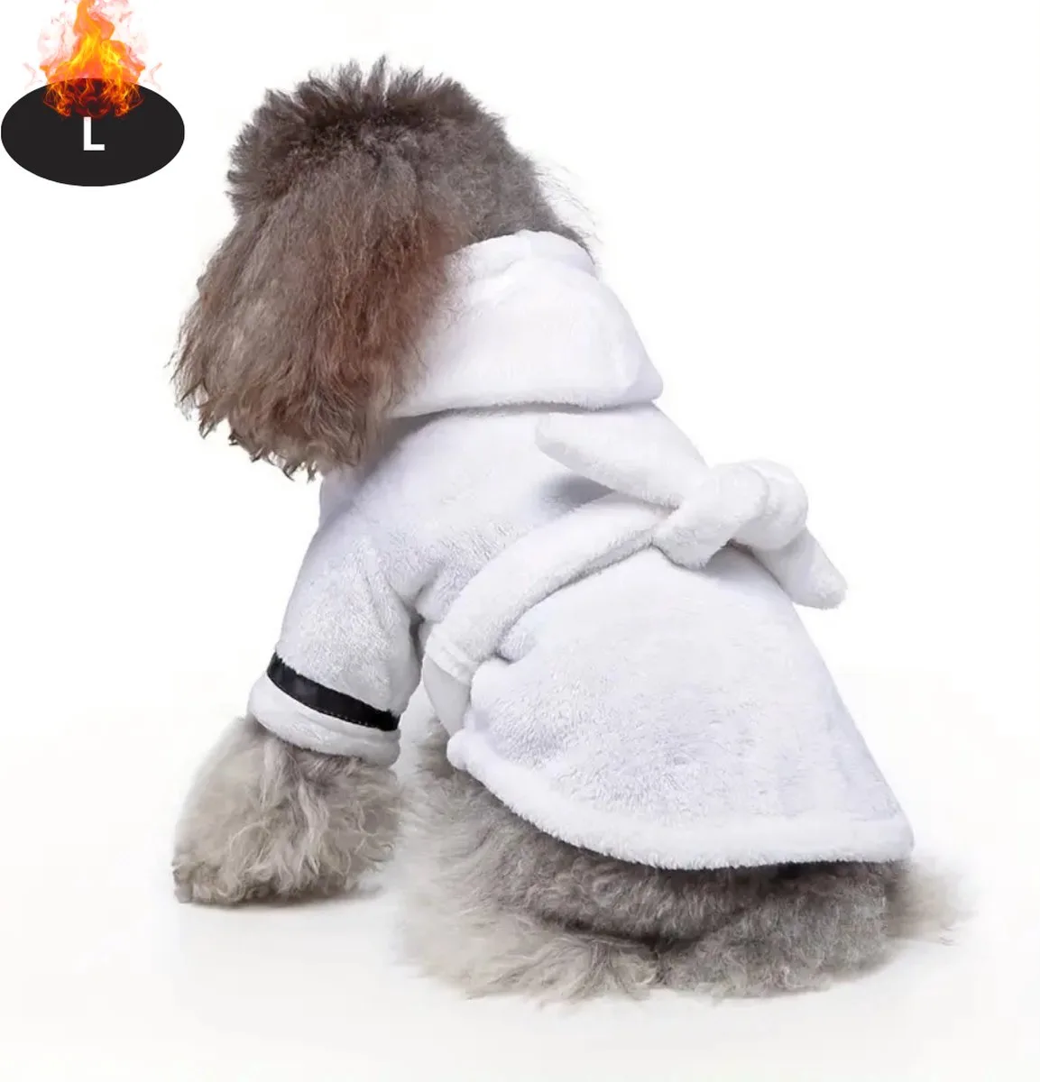 Hondenbadjas - Hondenhanddoek - Voor Honden - Hondenkleding - Hondentrui - Hoodie - Hondenshirt - L van Nivard in Wit – productfoto