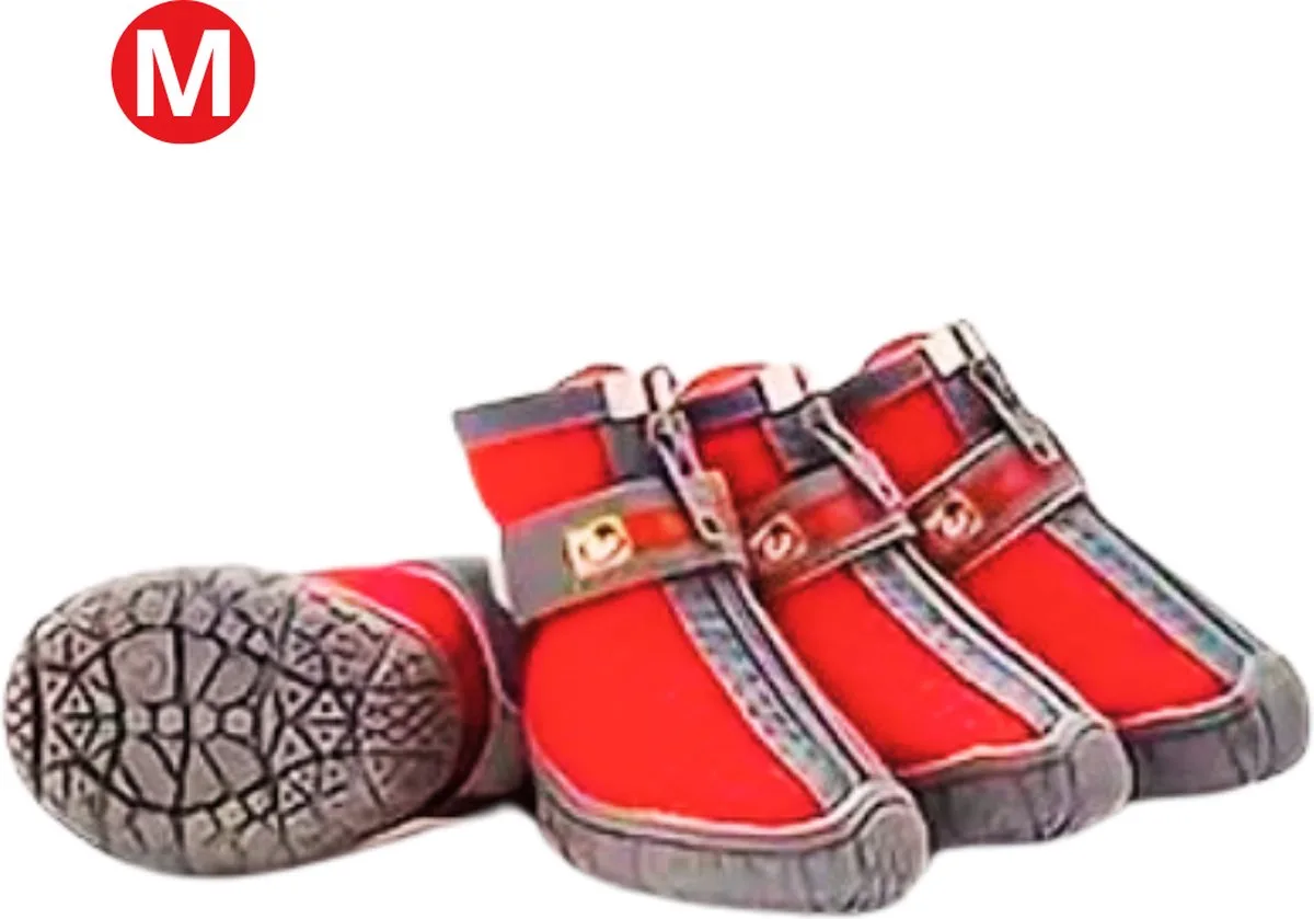 Hondenschoenen Pootbeschermer - Hondenschoenen - 4 Stuks - Hondenschoentjes - Pootbescherming Hond - Anti Slip - M van Nivard in Rood – productfoto