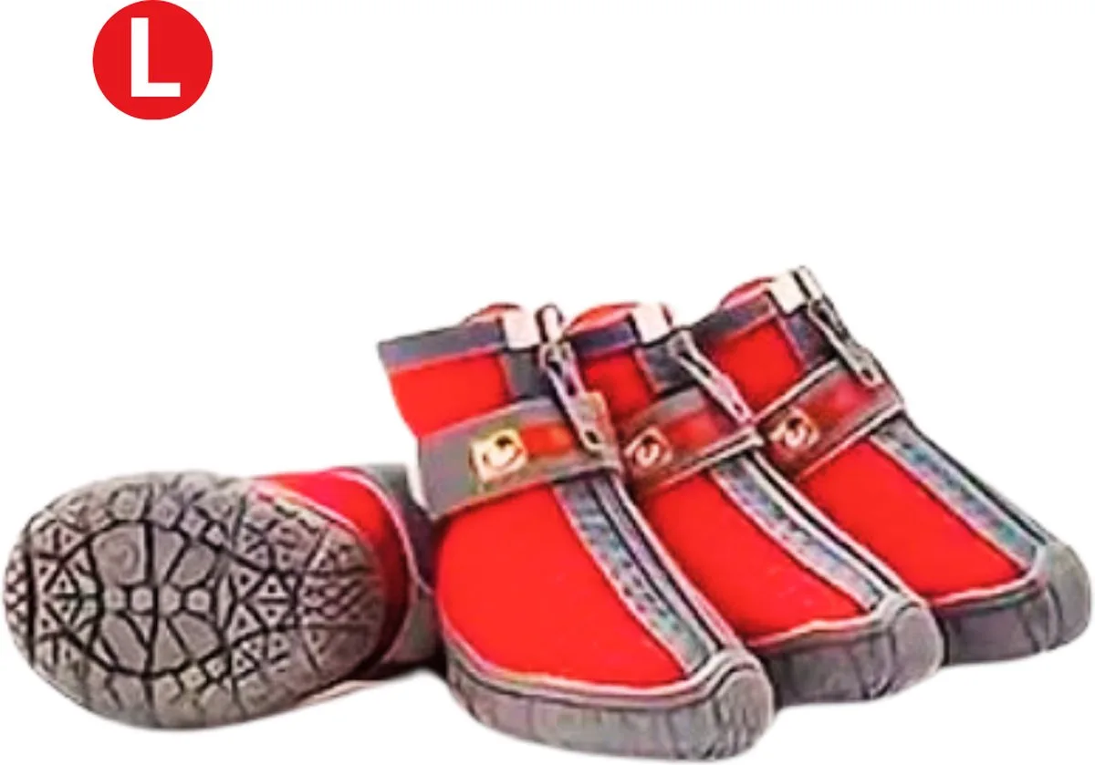 Hondenschoenen Pootbeschermer - Hondenschoenen - 4 Stuks - Hondenschoentjes - Pootbescherming Hond - Anti Slip - L van Nivard in Rood – productfoto