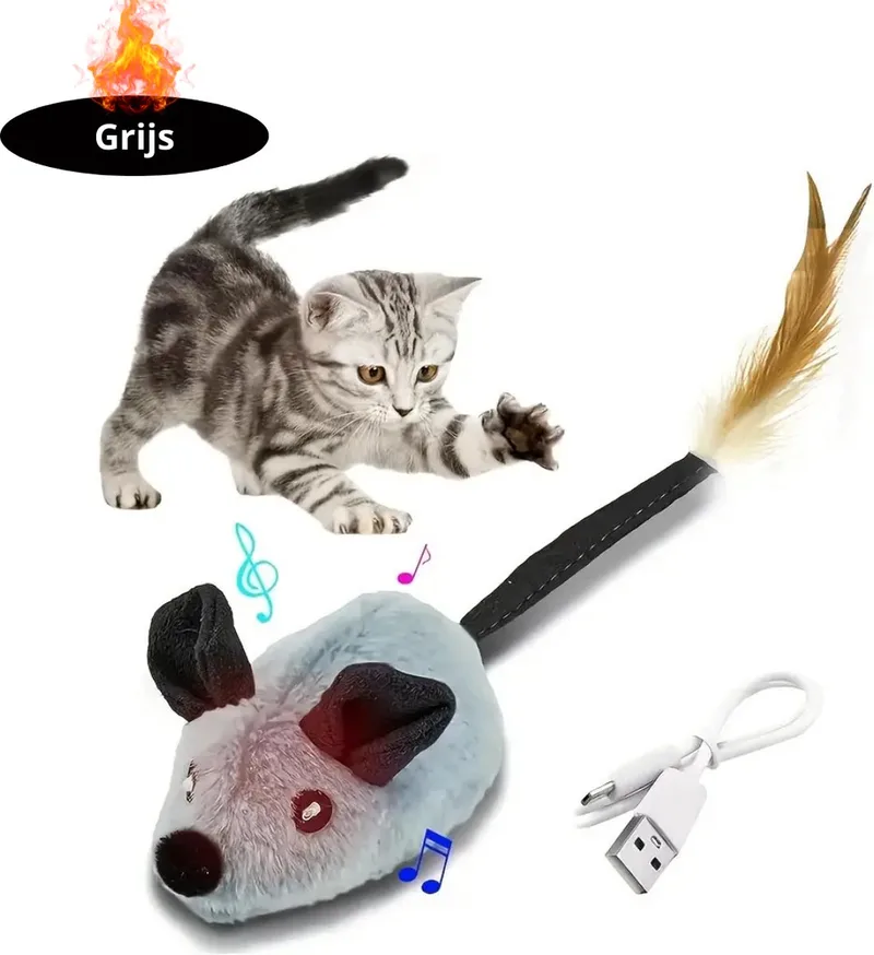 Kattenspeelgoed - Voor Katten - Cat Toy - Kattenspeeltjes - Interactieve Muis van Nivard in Grijs – productfoto