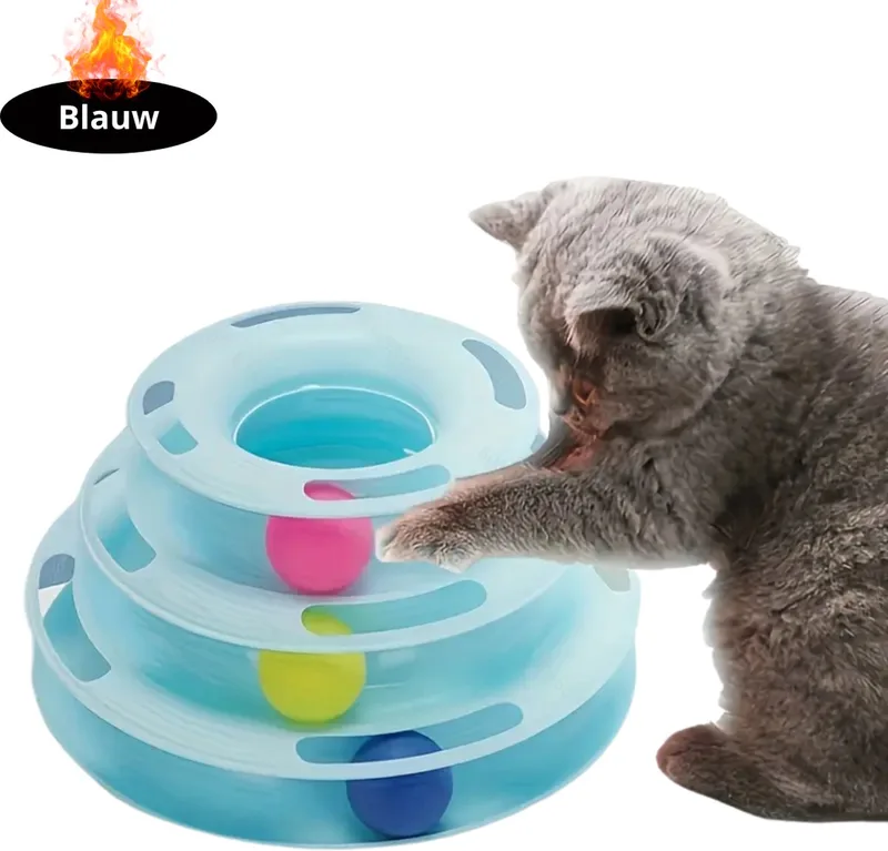 Kattenspeelgoed - Voor Katten - Cat Toy - Kattenspeeltjes - Kattentoren - Met Balletje von Nivard in Blau – Produktfoto