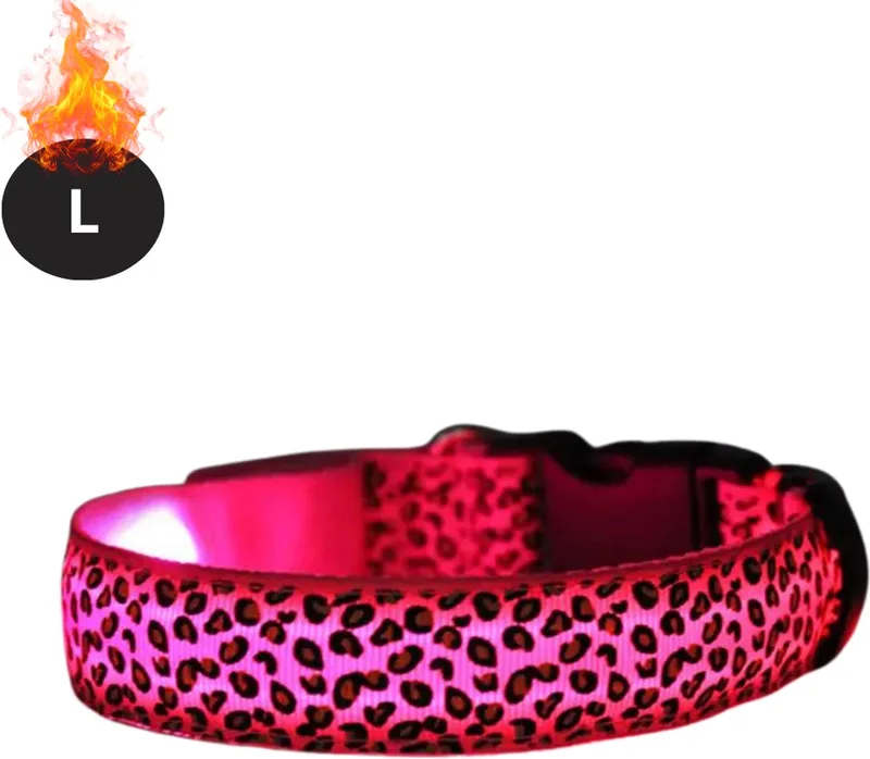 Lichtgevende Halsband - Verlichte Halsband - Lichtgevend - Hond - Kat - Lampje - Hondenhalsband Led - Oplaadbaar - Roze - L von Nivard in Panter – Produktfoto