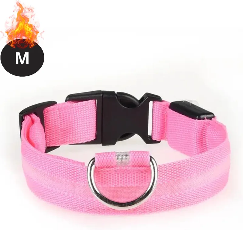 Lichtgevende Halsband - Verlichte Halsband - Lichtgevend - Hond - Kat - Lampje - Hondenhalsband Led - M fra Nivard i Lyserød – produktbillede