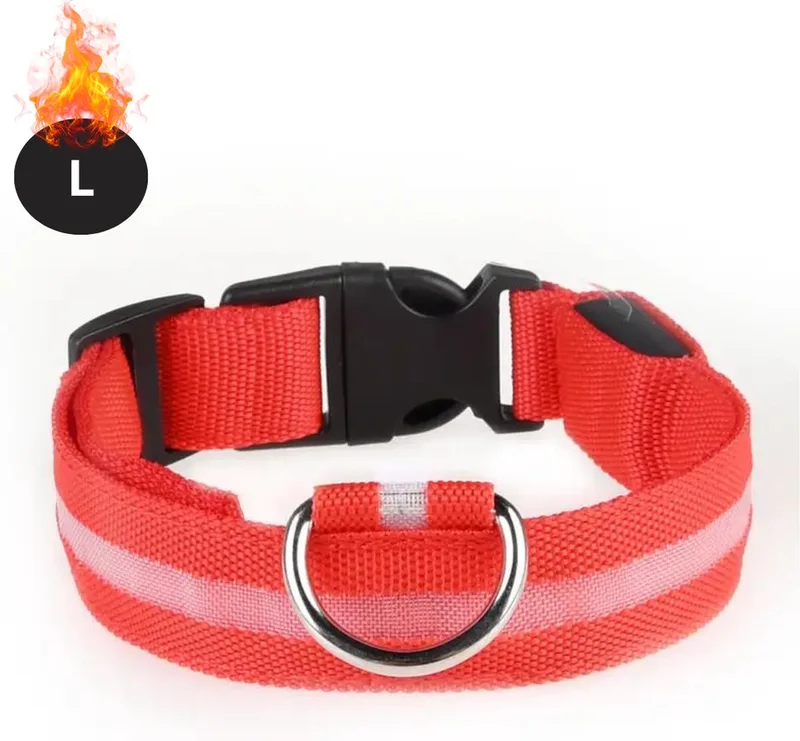 Lichtgevende Halsband - Verlichte Halsband - Lichtgevend - Hond - Kat - Lampje - Hondenhalsband Led - Rood - L de Nivard – photo produit