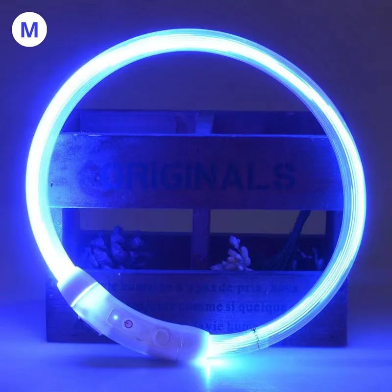 Lichtgevende Halsband - Verlichte Halsband - Lichtgevend - Hond - Kat - Lampje - Hondenhalsband Led - Oplaadbaar - M by Nivard in Blue – product photo