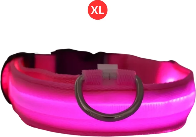 Lichtgevende Halsband - Verlichte Halsband - Lichtgevend - Hond - Kat - Lampje - Hondenhalsband Led - Nekband - XL by Nivard in Pink – product photo