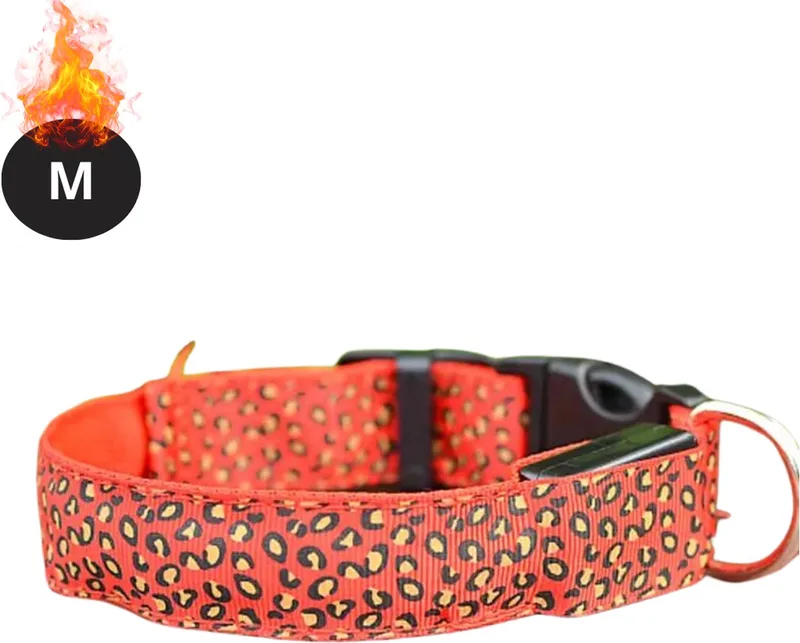 Lichtgevende Halsband - Verlichte Halsband - Lichtgevend - Hond - Kat - Lampje - Hondenhalsband Led - Oplaadbaar - Panter - Rood - M de Nivard – photo produit