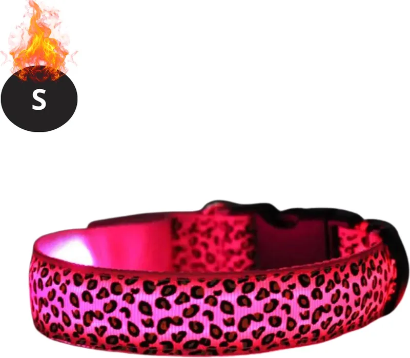 Lichtgevende Halsband - Verlichte Halsband - Lichtgevend - Hond - Kat - Lampje - Hondenhalsband Led - Oplaadbaar - Panter - Roze - S by Nivard – product photo