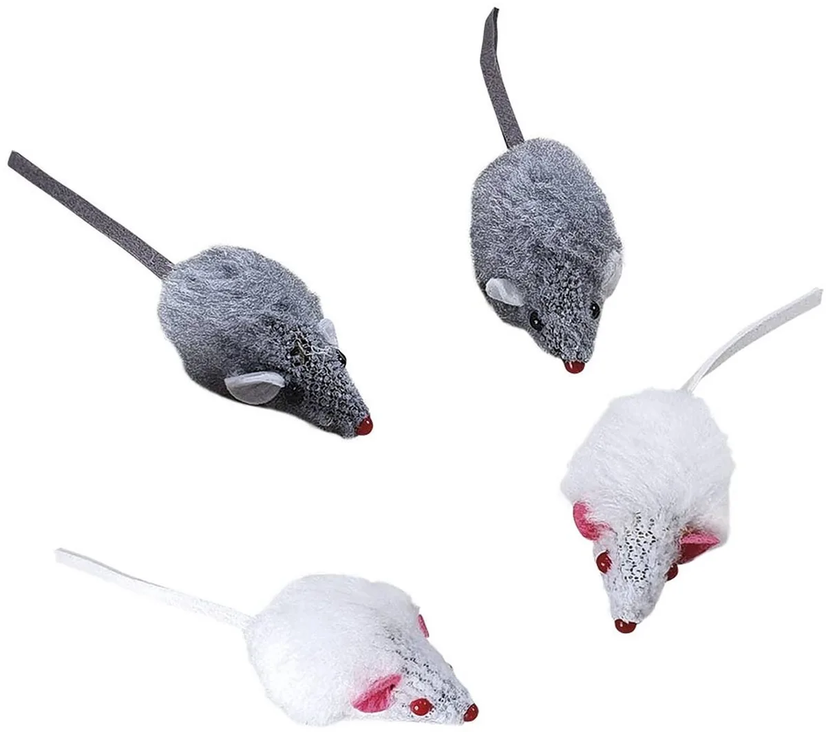 kattenspeelgoed pluchen muis korthaar met rammelaar 5 cm, 4-pack van Nobby – productfoto