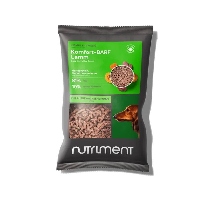 Komfort-BARF Menü Lamm, Kürbis & Chicorée 1000 g | Roh, getreidefrei, ausgewogen | Für Hunde | Hundefutter | haustierkost de Nutriment – photo produit