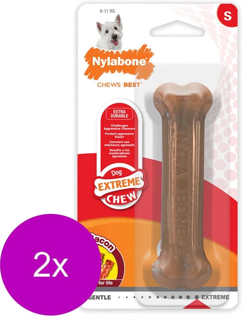 Durable Bone Bacon Bacon - Hondenspeelgoed - 2 x Reguar by Nylabone in Brown – product photo