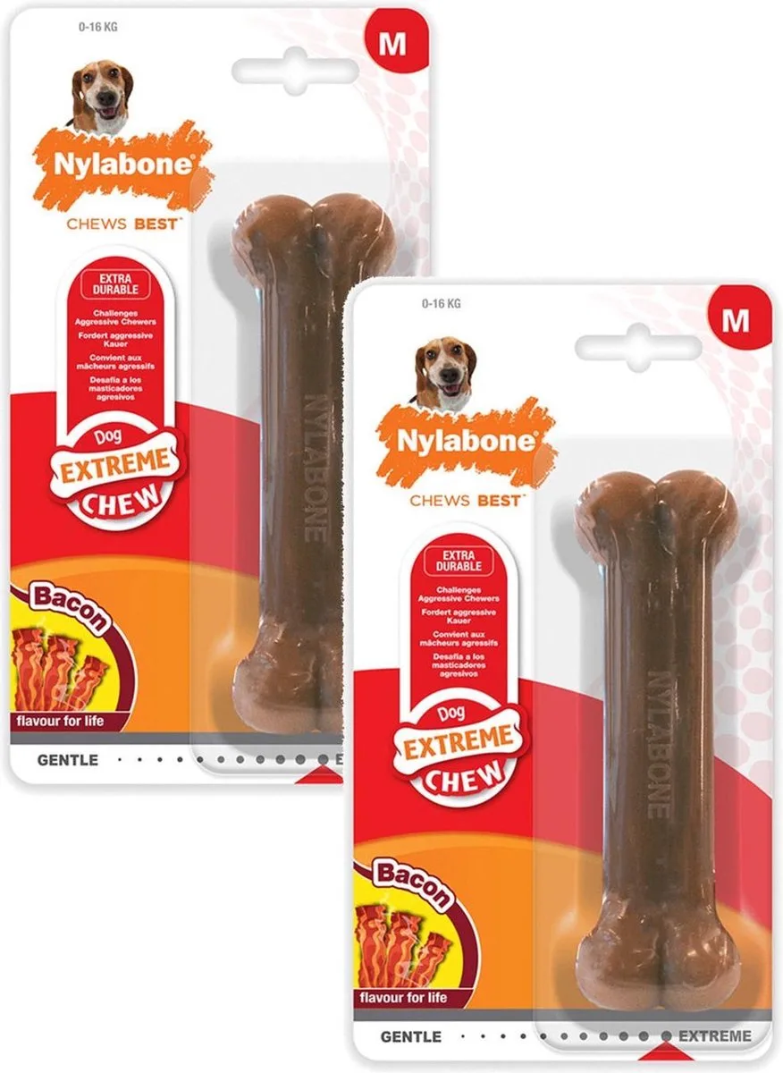 Durable Bone Bacon Bacon - Hondenspeelgoed - 2 x Wolf de Nylabone en Marron – photo produit