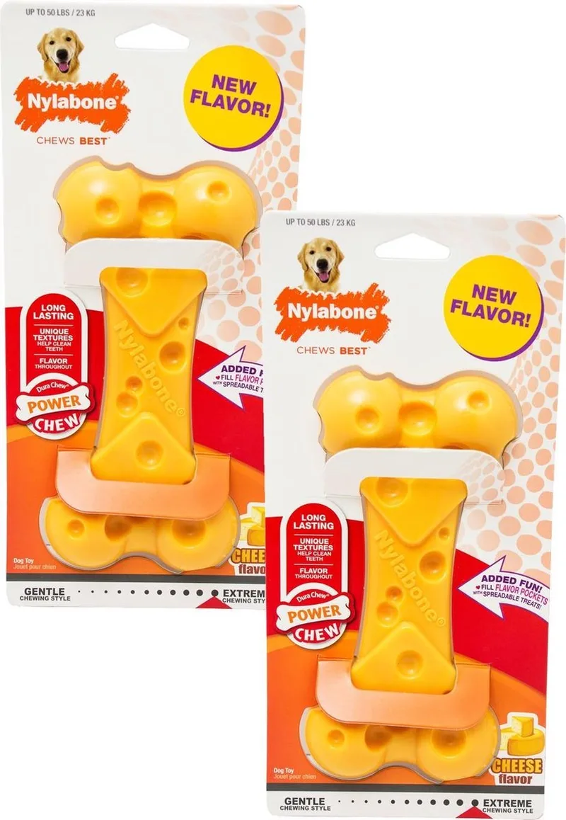 Durachew Cheese Bone - Hondenspeelgoed - 2 x Large Tot 25kg by Nylabone in Yellow – product photo