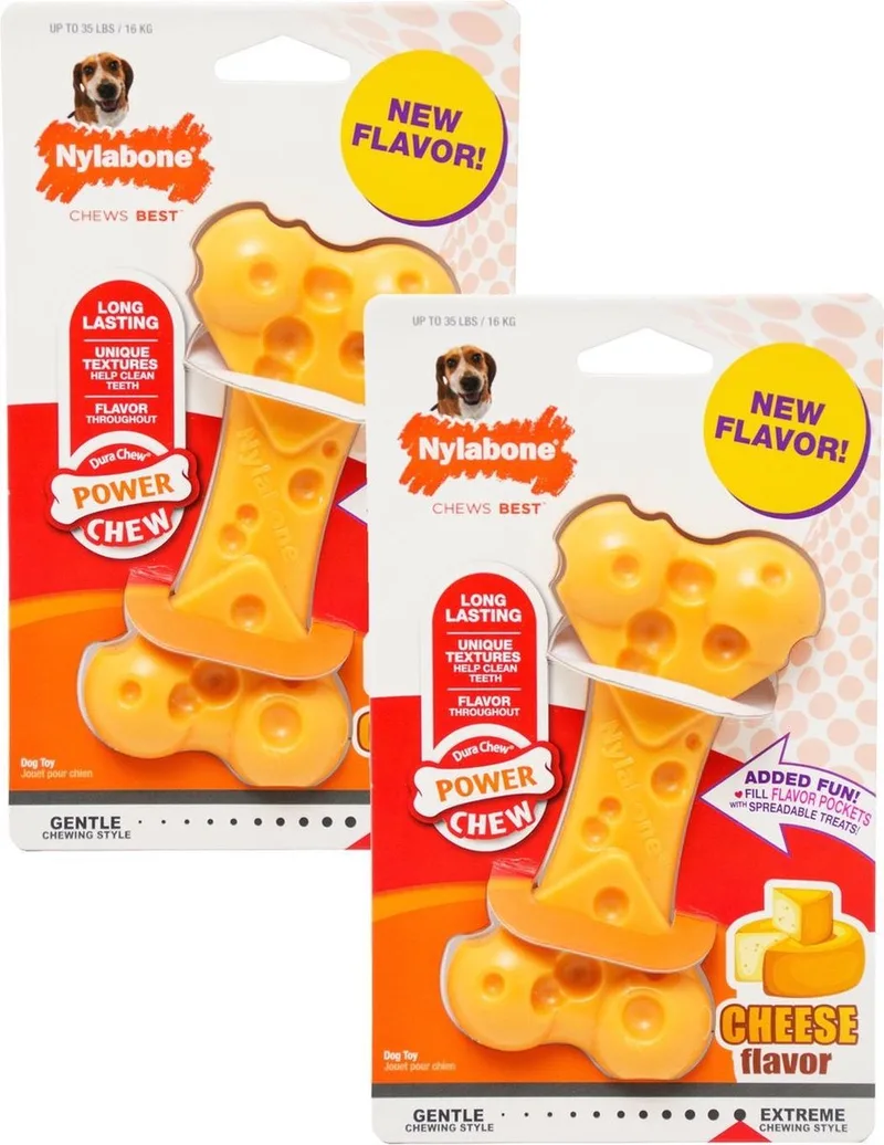 Durachew Cheese Bone - Hondenspeelgoed - 2 x Medium Tot 15kg by Nylabone in Yellow – product photo