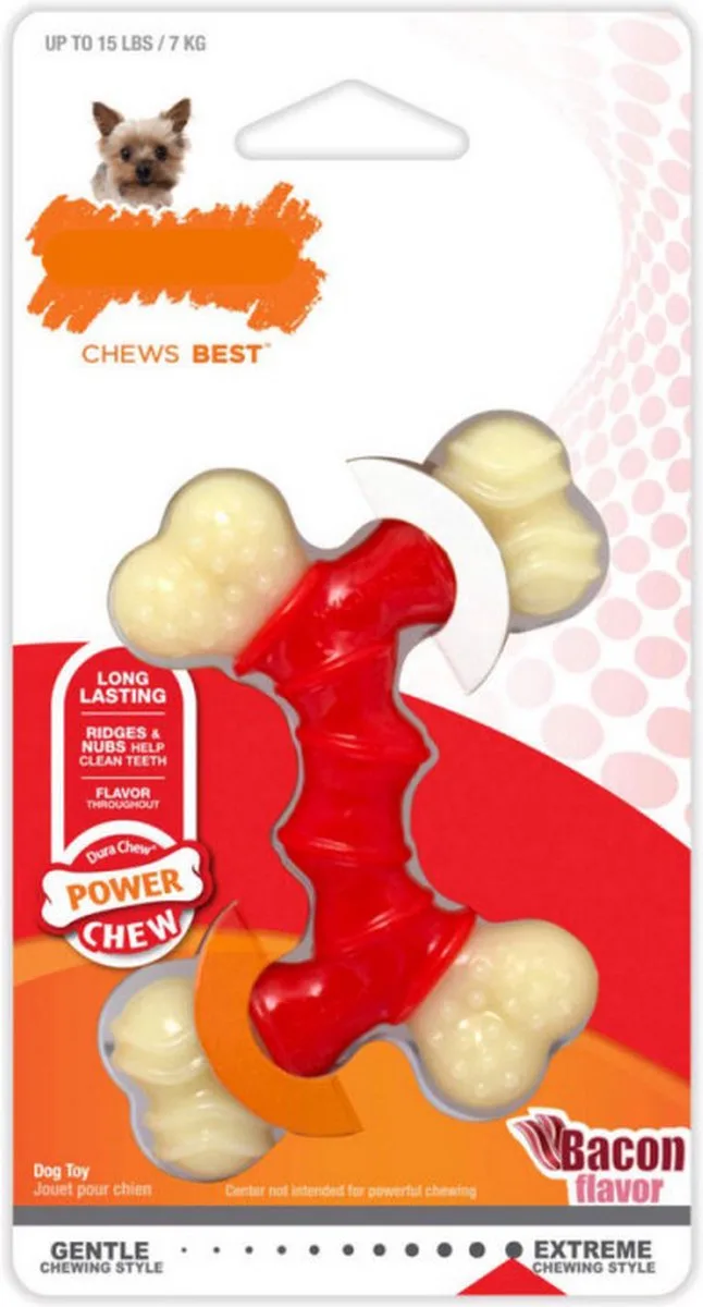 Extreme dubbel kauwbot met Baconsmaak - Voor de Krachtigste Kauwers - XS/M/XL - X-Small by Nylabone in White, Red – product photo
