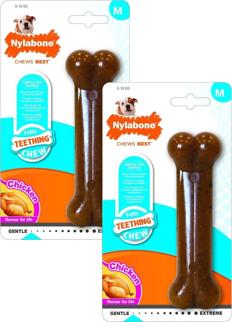 Puppy Bone Flexible - Hondenspeelgoed - 2 x Medium Tot 16kg by Nylabone in Brown – product photo