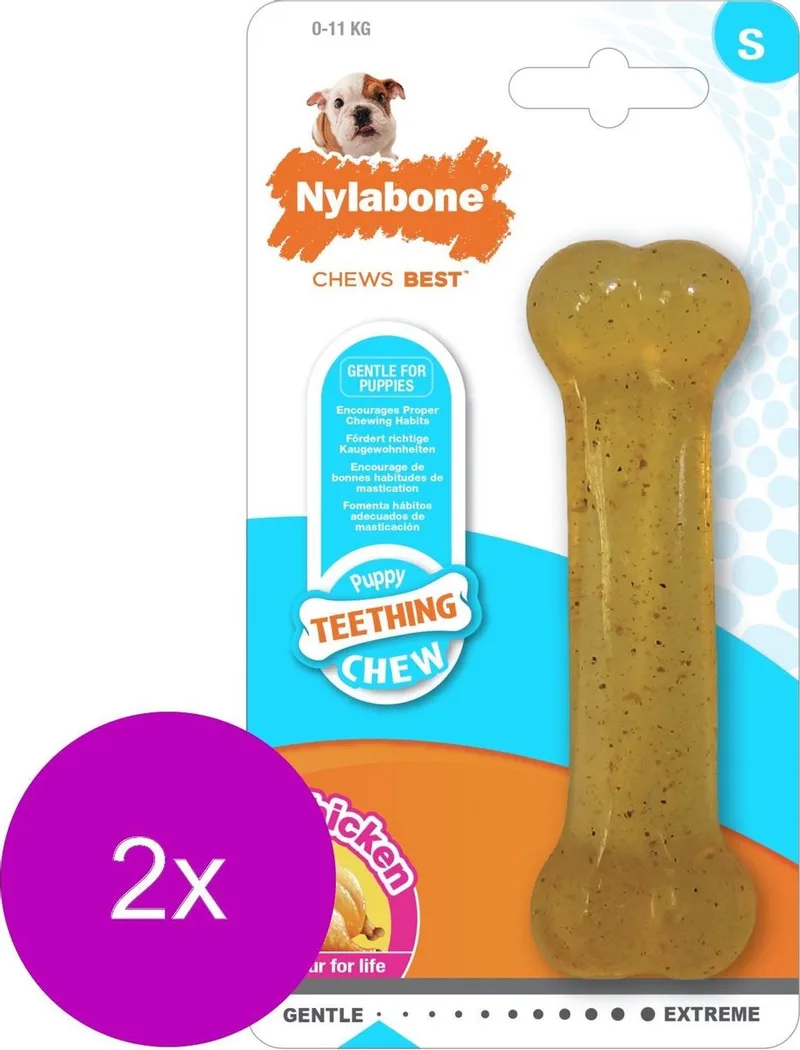 Puppy Bone Flexible - Hondenspeelgoed - 2 x Small Tot 11kg de Nylabone en Marron – photo produit