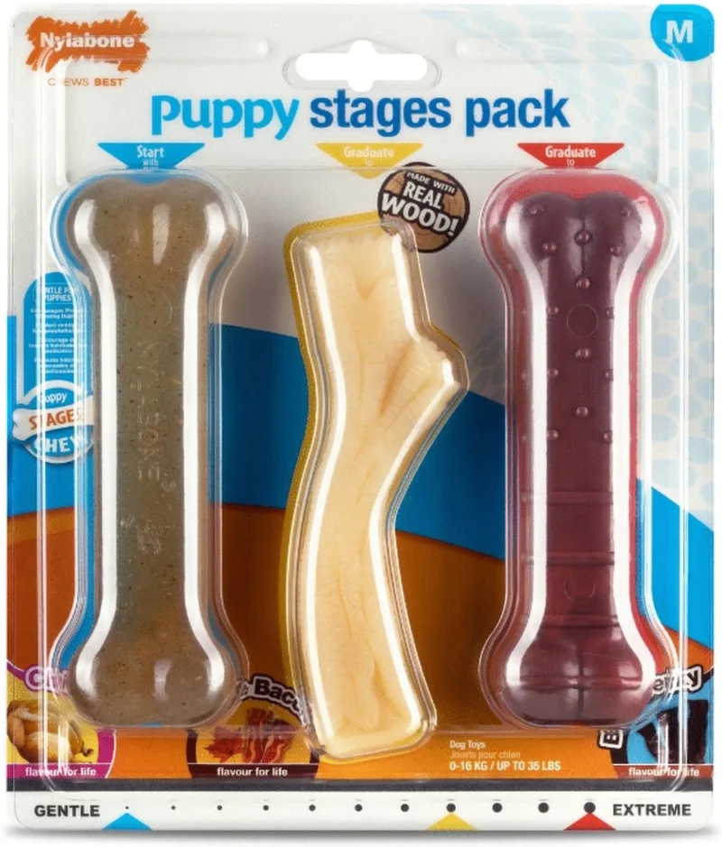 Puppy Stages Pack - Hondenspeelgoed - Kip Bacon Rund Medium by Nylabone in Multicolour – product photo
