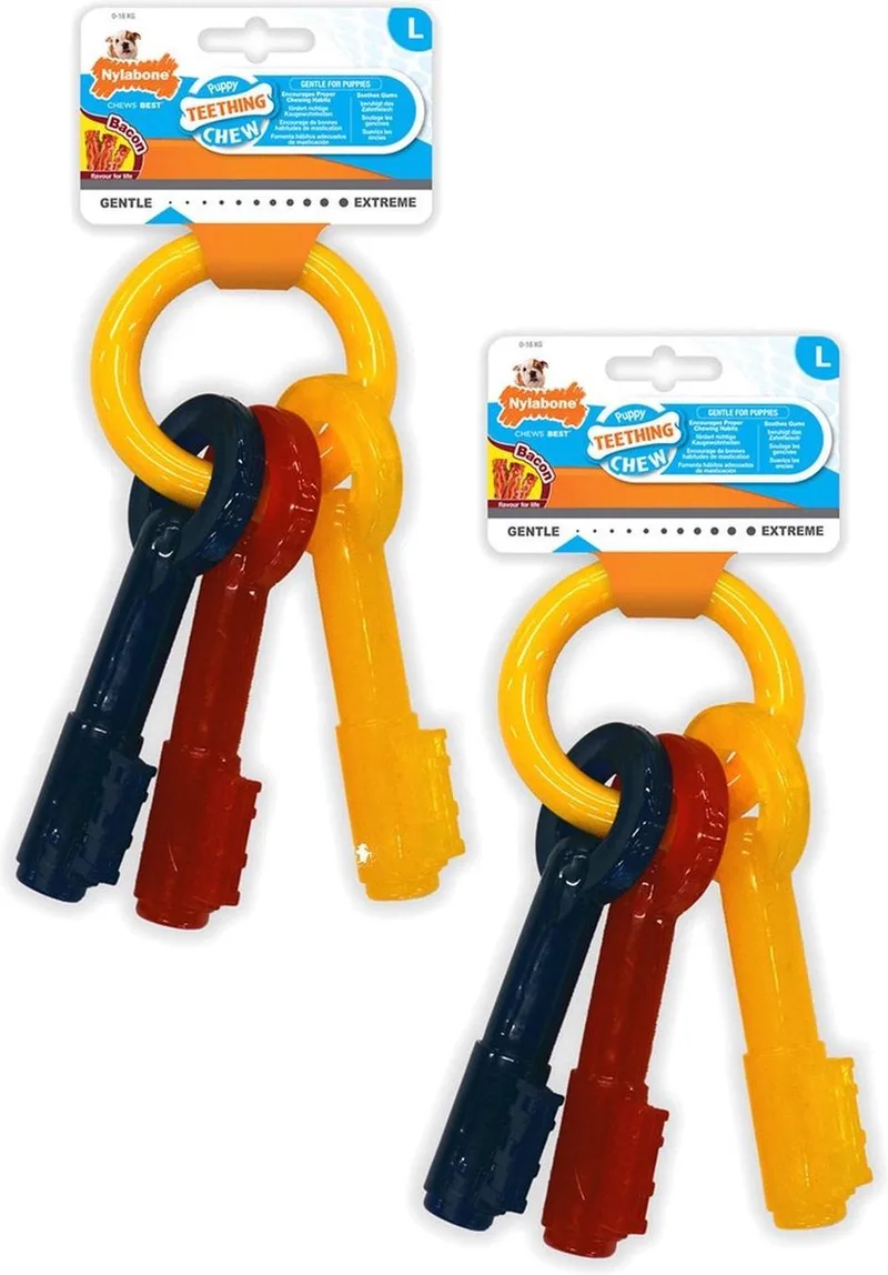 Puppy Teething Key Flexible Geel&Blauw&Rood - Hondenspeelgoed - 2 x Medium Tot 16kg by Nylabone in Red – product photo