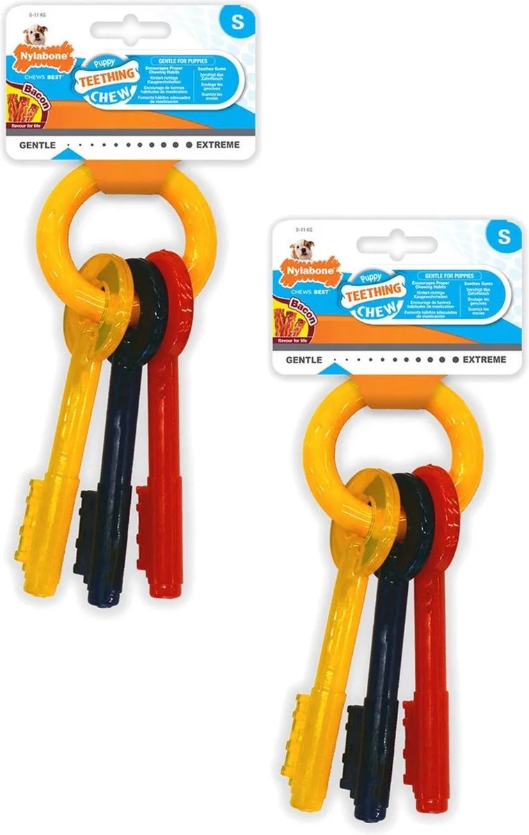 Puppy Teething Key Flexible Geel&Blauw&Rood - Hondenspeelgoed - 2 x Small Tot 11kg de Nylabone en Bleu – photo produit